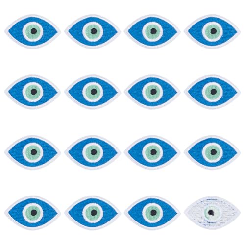 MAYJOYDIY 16 Stück Blaue Böse Augen Bestickte Applikationen Modische Aufnäher/Aufbügler Cartoon Augen Nähapplikationen Aufkleber Abzeichen Für Kleidung Hüte Hosen Jeans Jacken DIY Zubehör von MAYJOYDIY