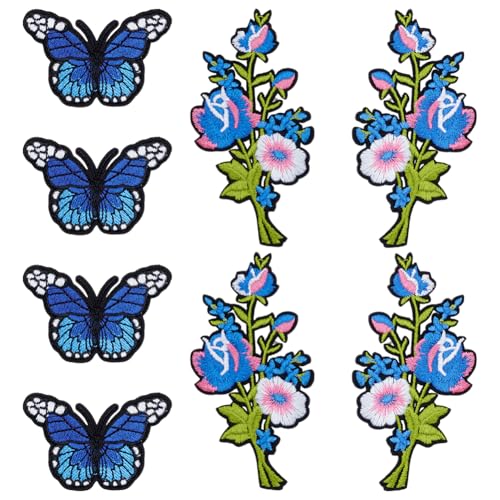 MAYJOYDIY 16 Stück Rosen Schmetterling Bestickter Aufnäher Zum Aufbügeln Schmetterlings Applikation Reparaturflicken Blumenstrauß Bestickt Aufnähen Für Kleidung Zubehör Nähen Abzeichen Basteln Dekor von MAYJOYDIY
