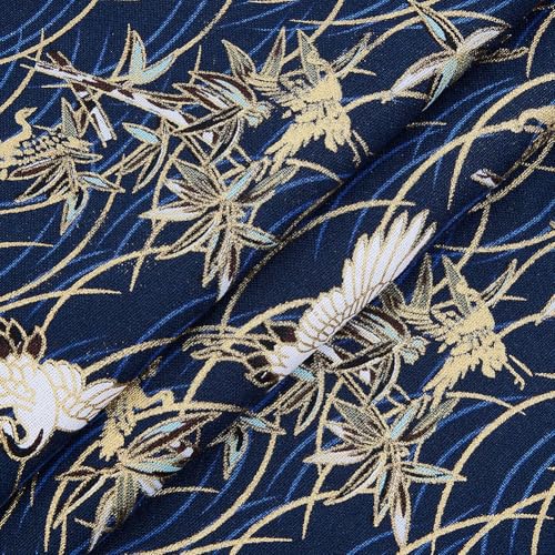 MAYJOYDIY 1m 1.5m Baumwollstoffe Mit Japanischem Kranich Aufdruck Mitternachtsblau Japanischen Stil Quiltstoff Bronzing Design Zum Nähen von Kleidung Taschen Tischdecken Sofakissen DIY Bastelarbeiten von MAYJOYDIY
