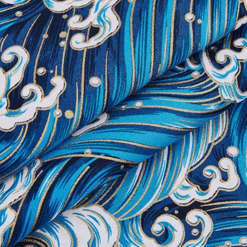 MAYJOYDIY 1m 1.5m Dunkelblaue Japanische Baumwollstoffe Mit Meereswellenmuster Quiltstoff Im Japanischen Stil Bronzing Design Zum Nähen von Kleidung Taschen Tischdecken Sofakissen DIY Bastelarbeiten von MAYJOYDIY