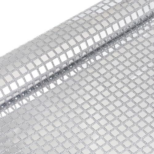 MAYJOYDIY 1m×130cm Silberfarbene Metallic Folie Discokugel Spiegelstoff Quadratischer Tüll Paillettenstoff Pailletten Bühnendekorationsstoff Zum Nähen Kleiderbasteln Tanzkostüm Dekoration von MAYJOYDIY
