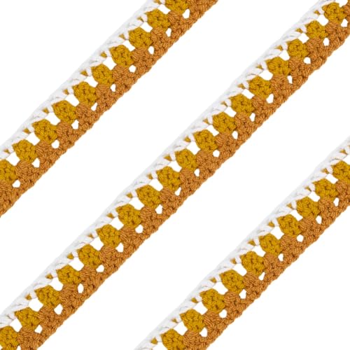 MAYJOYDIY 2,7 m khakifarbenes Baumwoll-Spitzenband, 3,8 cm gehäkelte Baumwoll-Spitzenrand, Häkelnähborte für Geschenkverpackungen, Hochzeit, Kunstwerke, Nähen, Kleidung, Vorhang, Kissendekoration von MAYJOYDIY