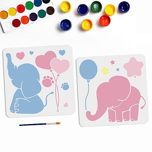 MAYJOYDIY 2 Baby-Elefanten-Schablonen, 30 x 30 cm, Stern, Herz, Ballon, Elefant, Fußabdruck, Muster, Wanddekoration, mit Pinsel, DIY, Handwerk, Heimdekoration MAYJOYDIY 2 Baby-Elefanten-Schablonen, 30 x 30 cm, Stern, Herz, Ballon, Elefant, Fußabdruck, Muster, Wanddekoration, mit Pinsel, DIY, Handwerk, Heimdekoration von MAYJOYDIY