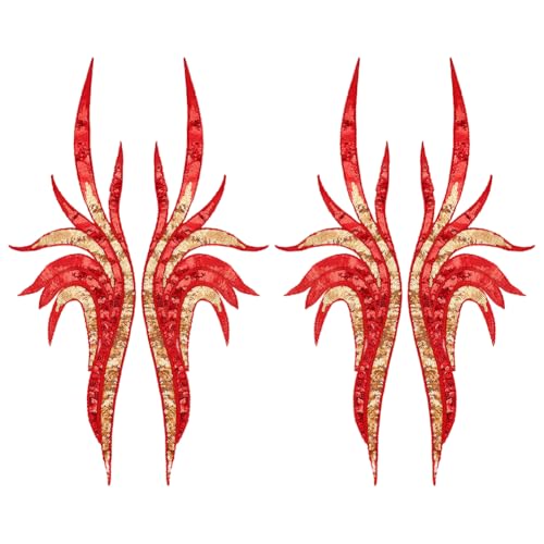 MAYJOYDIY 2 Paar Roter Pailletten Blumen Aufnäher 3D Stickerei Applikationen Mit Blumenmuster Bestickter Kleideraufnäher Kragen Aufnäher Zum Selbernähen Basteln Cheongsam Kleidungsdekoration von MAYJOYDIY