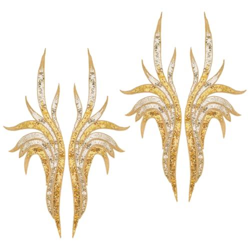 MAYJOYDIY 2 Paar Goldene Pailletten Blumen Spitzenstoff 3D Blumenstickerei Applikationen Bestickter Kleideraufnäher Kragen Aufnäher Für DIY Näharbeiten Basteln Hochzeitskleid Kleidungsdekoration von MAYJOYDIY