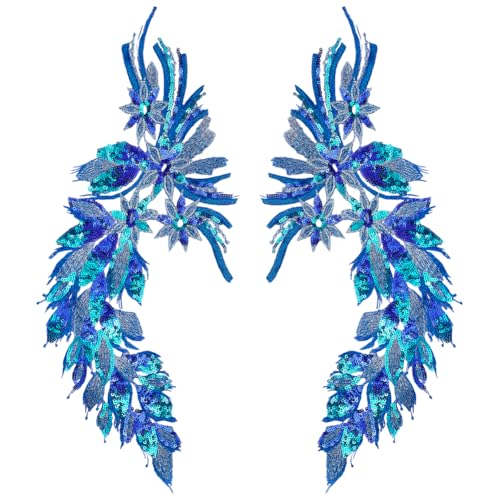 MAYJOYDIY 2 Stück Blaue Spitzen Pailletten Bestickte Aufnähen Flicken Bestickte Spitzenapplikationen Blumen Pailletten Spitzenapplikationen Für Hochzeitskleider Nähen Kleidungs Kleidungsdekoration von MAYJOYDIY