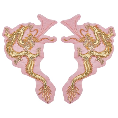 MAYJOYDIY 2 Stück Goldene Drachen Stickerei Spitzenapplikation Chinesische Drachen Stickerei Flicken 46×26.5cm Pailletten Kleidermode Drachen Applikation Für Hochzeitskleid Kissen Vorhang Tischdecke von MAYJOYDIY