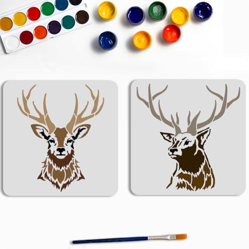 MAYJOYDIY 2 Stück Hirschkopf Schablone 30 × 30cm Wiederverwendbare Malvorlage Mit Natur Und Waldtieren Starkes Hirschmuster Kunststoff Vorlage Mit Pinsel Zum Malen Auf Holzwänden Und Heimdekoration MAYJOYDIY 2 Stück Hirschkopf Schablone 30 × 30cm Wiederverwendbare Malvorlage Mit Natur Und Waldtieren Starkes Hirschmuster Kunststoff Vorlage Mit Pinsel Zum Malen Auf Holzwänden Und Heimdekoration von MAYJOYDIY