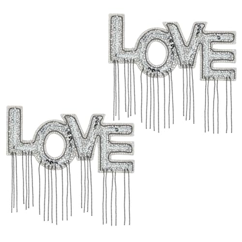 MAYJOYDIY 2 Stück Quasten Strass Patches Mit Buchstaben LOVE Zum Aufbügeln Trendige Applikation Zum Aufnähen Glitzer Reparatur Applikationen Für Taschen Kleidung Jeans Rucksäcke Reparatur Dekoration von MAYJOYDIY