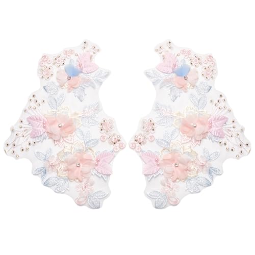 MAYJOYDIY 2 Stück 3D Rosa Floralen Blumenapplikation Bestickten Stoffaufnäher Zum Aufnähen Auf Blumen Dekorative Spitzenapplikationen Perlen Strass Blumenapplikation Für Kleidung DIY Handwerk von MAYJOYDIY