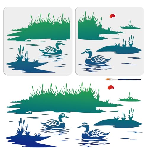 MAYJOYDIY 2 Stück Schablone Mit Entenschilf 30×30cm Spleißstil Sonnenuntergang Flusslandschaft Schablone Mit Natur Entensee 56 x 27cm Zeichenvorlage Mit Pinsel Für Kunsthandwerk Leinwand Möbel MAYJOYDIY 2 Stück Schablone Mit Entenschilf 30×30cm Spleißstil Sonnenuntergang Flusslandschaft Schablone Mit Natur Entensee 56 x 27cm Zeichenvorlage Mit Pinsel Für Kunsthandwerk Leinwand Möbel von MAYJOYDIY