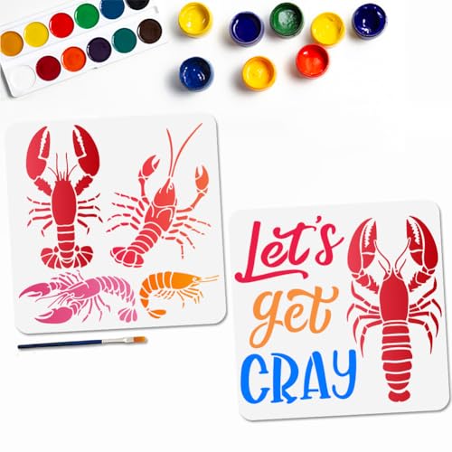 MAYJOYDIY 2 Stück Schablonen Mit Hummer Muster 30x30cm Let'S Get CRAY Wiederverwendbare Schablonen Sommer Schablonen Zum Zeichnen von Meeresfrüchten Und Krustentieren Mit Pinsel Für Holz Wände MAYJOYDIY 2 Stück Schablonen Mit Hummer Muster 30x30cm Let'S Get CRAY Wiederverwendbare Schablonen Sommer Schablonen Zum Zeichnen von Meeresfrüchten Und Krustentieren Mit Pinsel Für Holz Wände von MAYJOYDIY
