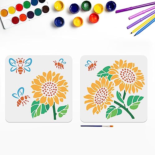 MAYJOYDIY 2 Stück Sonnenblumen Bienen Schablone Sonnenblumen Zeichenvorlagen 30 × 30cm Mit Pinsel Wiederverwendbare Blumenmal Kunsthandwerksschablonen Für Leinwand Möbel Wände Und Glas MAYJOYDIY 2 Stück Sonnenblumen Bienen Schablone Sonnenblumen Zeichenvorlagen 30 × 30cm Mit Pinsel Wiederverwendbare Blumenmal Kunsthandwerksschablonen Für Leinwand Möbel Wände Und Glas von MAYJOYDIY