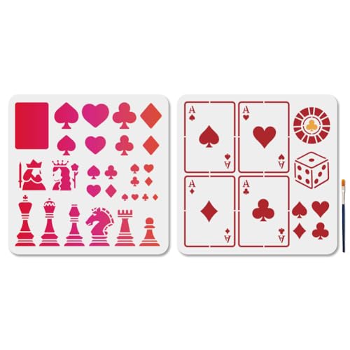MAYJOYDIY 2 Stück Spielkarten Schablonen Set Würfel Schach Malschablonen 30×30cm Wiederverwendbare Zeichenvorlage Für Poker König Und Dame Mit Pinsel Für Fenster Holz Wand Heimdekoration MAYJOYDIY 2 Stück Spielkarten Schablonen Set Würfel Schach Malschablonen 30×30cm Wiederverwendbare Zeichenvorlage Für Poker König Und Dame Mit Pinsel Für Fenster Holz Wand Heimdekoration von MAYJOYDIY