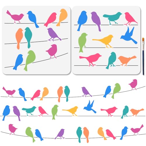 MAYJOYDIY 2 Stück Vögel Auf Drähten 30x30cm Spatzen Silhouette Wiederverwendbare Schablonen Zeichenschablonen Für Fliegende Vögel Mit Pinsel Für Holz Möbel Wände Stoffe MAYJOYDIY 2 Stück Vögel Auf Drähten 30x30cm Spatzen Silhouette Wiederverwendbare Schablonen Zeichenschablonen Für Fliegende Vögel Mit Pinsel Für Holz Möbel Wände Stoffe von MAYJOYDIY