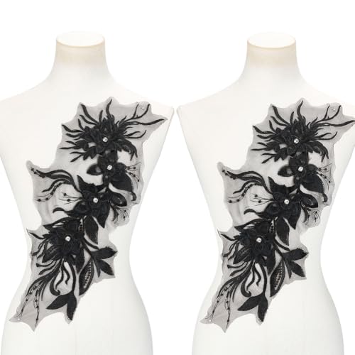 MAYJOYDIY 2 Stück schwarze bestickte Blumenapplikationen, schwarze Blumen-Perlenapplikation, 47 x 21 cm, Brautkleid, Stickerei-Aufnäher für Hut, Tasche, Jeans, Schuhe, Kleidung, Nähzubehör MAYJOYDIY 2 Stück schwarze bestickte Blumenapplikationen, schwarze Blumen-Perlenapplikation, 47 x 21 cm, Brautkleid, Stickerei-Aufnäher für Hut, Tasche, Jeans, Schuhe, Kleidung, Nähzubehör von MAYJOYDIY