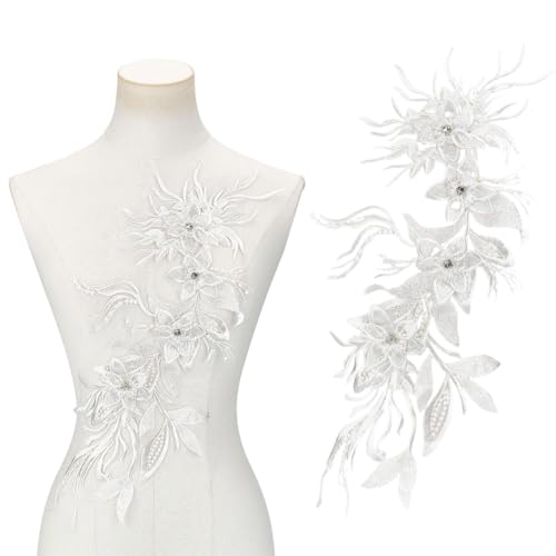 MAYJOYDIY 2 Stück weiße bestickte Blumenapplikationen, weiße Blumen-Perlenapplikation, 50,4 x 20,8 cm, Brautkleid, Stickerei-Aufnäher für Kleid, Hut, Tasche, Jeans, Schuhe, Kleidung, Nähzubehör MAYJOYDIY 2 Stück weiße bestickte Blumenapplikationen, weiße Blumen-Perlenapplikation, 50,4 x 20,8 cm, Brautkleid, Stickerei-Aufnäher für Kleid, Hut, Tasche, Jeans, Schuhe, Kleidung, Nähzubehör von MAYJOYDIY