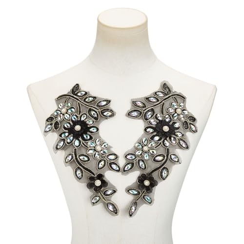 MAYJOYDIY 2 x Perlen-Strassapplikationen, schwarze Spitzen-Applikationen, 26,9 x 14 cm, Blume, bunte Strasssteine, Polyester, bestickte Applikation für Hochzeitskleid, Dekoration, Kleidung, Kleid MAYJOYDIY 2 x Perlen-Strassapplikationen, schwarze Spitzen-Applikationen, 26,9 x 14 cm, Blume, bunte Strasssteine, Polyester, bestickte Applikation für Hochzeitskleid, Dekoration, Kleidung, Kleid von MAYJOYDIY