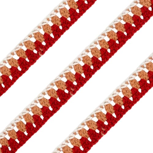 MAYJOYDIY 2.7m Rotes Baumwoll Spitzenband 25~30mm Gehäkelte Baumwollspitzen Randbesatz Häkel Nähbesatz Zum Verpacken Geschenken Hochzeitskunstwerken Nähen von Kleidung Vorhängen Kissendekor von MAYJOYDIY
