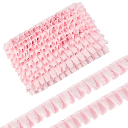 MAYJOYDIY 20 Meter rosa Satin-Rüschen-Spitzenborte, 2-lagig, gerafft, plissiert, 2,5 cm, Vintage-Besatz, Stoff für Stoff, Kleid, Nähen, bestickte Applikation, Hochzeitsdekoration MAYJOYDIY 20 Meter rosa Satin-Rüschen-Spitzenborte, 2-lagig, gerafft, plissiert, 2,5 cm, Vintage-Besatz, Stoff für Stoff, Kleid, Nähen, bestickte Applikation, Hochzeitsdekoration von MAYJOYDIY