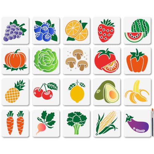 MAYJOYDIY 20 Stück Gemüse/Obst Schablonen 15x15cm Tomaten Trauben Erdbeeren Wiederverwendbare Schablonen Kürbis Kohl Zeichenschablonen Mit Pinsel Für Holz Möbel Wände MAYJOYDIY 20 Stück Gemüse/Obst Schablonen 15x15cm Tomaten Trauben Erdbeeren Wiederverwendbare Schablonen Kürbis Kohl Zeichenschablonen Mit Pinsel Für Holz Möbel Wände von MAYJOYDIY