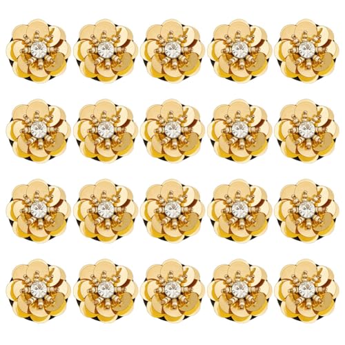 MAYJOYDIY 20 Stück Goldene Paillettenblumen Perlenapplikation 2.5cm Kristallperlen Mix Blumenapplikation Zum Aufnähen Auf Stoffaufnäher Für DIY Kleidungsstück Accessoire DIY Kleidung Basteln von MAYJOYDIY