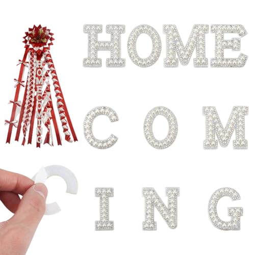 MAYJOYDIY 20 Stück Homecoming Perlen Strass Buchstaben Aufnäher 48×38mm Glitzer Alphabet Reparatur Bestickte Applikationen mit Weiße Perlen Varsity Buchstaben Aufkleber Für Jeans Schuhe Hüte Taschen von MAYJOYDIY