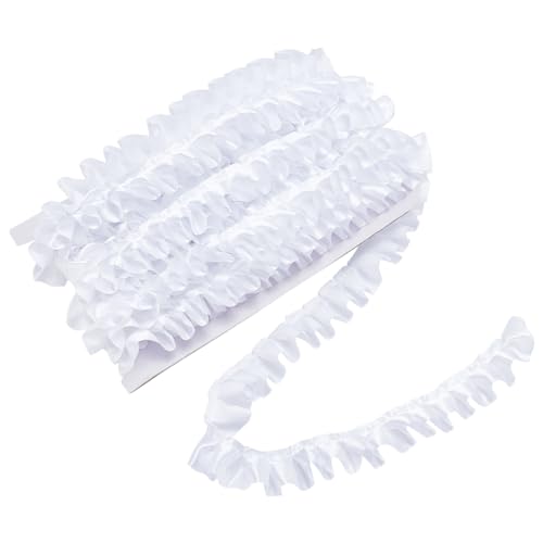 MAYJOYDIY 20m Weißer Satin Rüschenbesatz 2.5cm Stoffbesätze Satin Plissee Spitzenband Vintage Einfassung Besätze Stoff Für Vorhänge Nähen Basteln Hochzeitskleid DIY Dekor Applikation von MAYJOYDIY