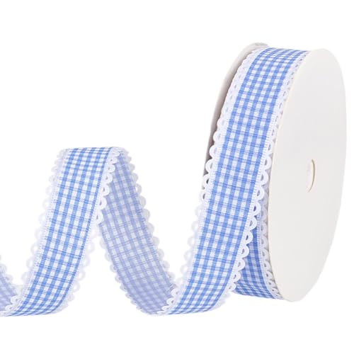 MAYJOYDIY 22.8m Blaues Gingham Band 25mm Buffalo Plaid Bänder Spitzenrand Karierte Geschenkbänder Taft Karoband Zum Verpacken von Geschenken Kunsthandwerk Bögen Haarbögen Weihnachtsdekoration von MAYJOYDIY