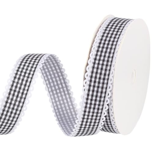 MAYJOYDIY 22.8m Schwarzes Gingham Band 25mm Buffalo Plaid Bänder Spitzenrand Karierte Geschenkbänder Taft Karoband Zum Verpacken von Geschenken Kunsthandwerk Bögen Haarbögen Weihnachtsdekoration von MAYJOYDIY