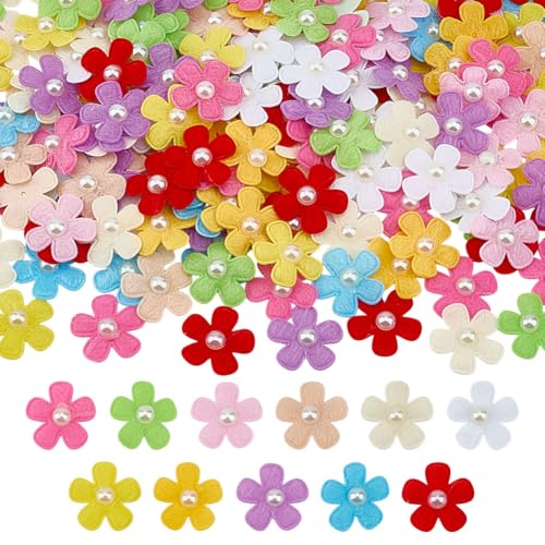 MAYJOYDIY 220Pcs Gänseblümchen Aufnäher 11 Farben Blumenblätter Applikationen Verzierungen Filzblumen Applikationen Mit Perlen Für Kleidung Taschen Jacken Jeans Rucksäcke Dekoration von MAYJOYDIY