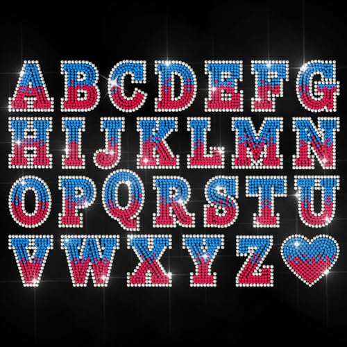MAYJOYDIY 26 Buchstabe Zum Aufbügeln Strass Aufkleber Zweifarbiges Alphabet Hotfix Transfer Aufkleber Kristall Love Wärmeübertragungs Patch Für T Shirts Hüte Jacken Kleidersäcke DIY Dekoration von MAYJOYDIY