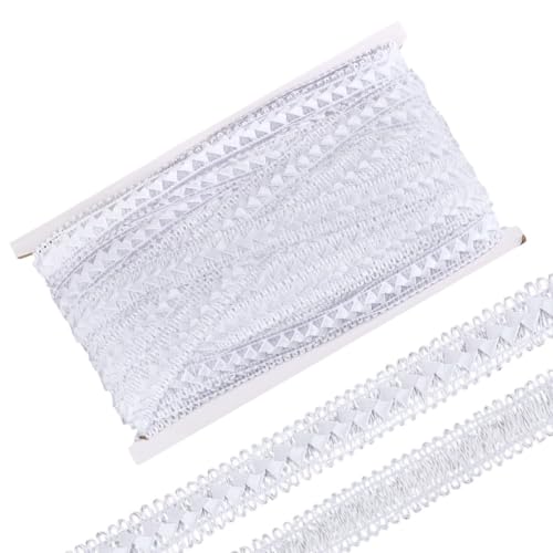 MAYJOYDIY 27,3 Meter weißer Zopfborte, 1,9 cm Polyester, geflochtenes Spitzenband, dreieckiger Stil, Tausendfüßler, Spitzenborte zum Basteln, Nähen, Verpacken, Kostüme, dekorativ von MAYJOYDIY