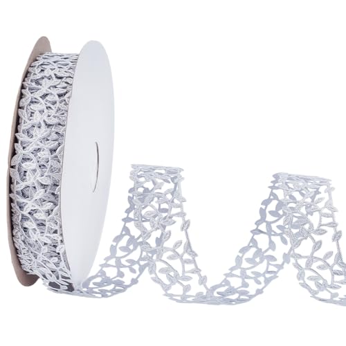 MAYJOYDIY 27.4m Silbernes Blattrankenband 29mm Funkelndes Metallisches Blätterband Silberfarbene Ausgehöhlte Stickverzierung Für Kostüme Nähen Geschenkverpackungen Heimdekoration Heimwerkerarbeiten von MAYJOYDIY