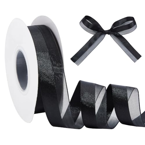 MAYJOYDIY 3 Stück 22m Schwarz Halbtransparentes Halbsatinband 24mm Satinrand Transparentes Band Mit Doppelter Textur Dekorativer Besatz Für Hochzeit Geburtstag Party Dekoration Geschenkbox Verpackung von MAYJOYDIY
