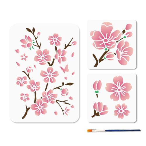 MAYJOYDIY 3 Stück Kirschblüten Blumenschablonen 15 × 15cm /29.7 × 21cm Blütenzweig Schablone A4 wiederverwendbare Kunststoff Vorlage Pflanzenschablonen Zum Malen Auf Holz DIY Basteln Wände Leinwand MAYJOYDIY 3 Stück Kirschblüten Blumenschablonen 15 × 15cm /29.7 × 21cm Blütenzweig Schablone A4 wiederverwendbare Kunststoff Vorlage Pflanzenschablonen Zum Malen Auf Holz DIY Basteln Wände Leinwand von MAYJOYDIY