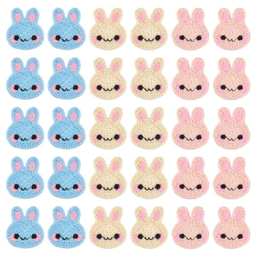 MAYJOYDIY 30 Stück Kaninchen Häkelflicken Aus Gestricktem Stoff 3 Farben Häkel Kaninchen Applikation Cartoon Schöne Tiere Nähzubehör Zum Aufnähen von Reparaturflicken Für Kleidung Kleid DIY Zubehör von MAYJOYDIY