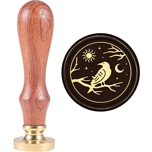 MAYJOYDIY 30mm Krähenwachs Siegelstempel Raben Siegelwachsstempel Sonne Und Mond Vintage Abnehmbarer Messingkopf Halloween Hochzeit Jahrestag Party Geburtstagseinladung Siegelstempel von MAYJOYDIY