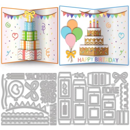 MAYJOYDIY 3D-Pop-Up-Geschenkbox, Geburtstags-Stanzformen, Kuchenschleife, Kerze, Happy Birthday-Muster, Metall-Stanzformen für Kartenherstellung, Karbonstahl, Prägung für Fotoalbum, Scrapbooking, MAYJOYDIY 3D-Pop-Up-Geschenkbox, Geburtstags-Stanzformen, Kuchenschleife, Kerze, Happy Birthday-Muster, Metall-Stanzformen für Kartenherstellung, Karbonstahl, Prägung für Fotoalbum, Scrapbooking, von MAYJOYDIY