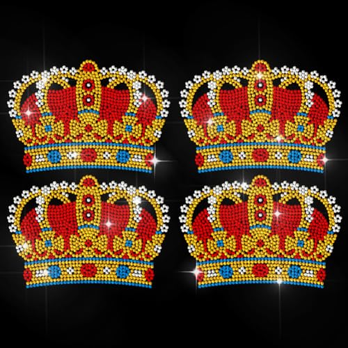 MAYJOYDIY 4 Kronen Strass Aufkleber Zum Aufbügeln Bling Queen Crowns Hotfix Transferaufkleber Modeartikel Wärmeübertragungspatch Applikation Für T Shirt Mütze Jacke Kleidersack DIY Dekor von MAYJOYDIY