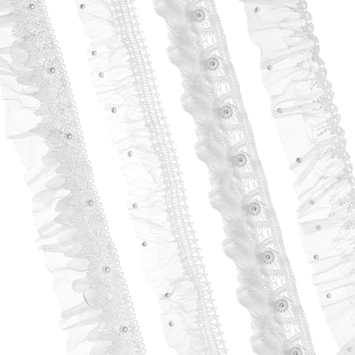 MAYJOYDIY 4 Stile 3.66 m Spitzenbesatz Mit Rüschen Perlen Weiß Plissierte Stickerei Spitzenbänder Vintage Blumenspitzenrand Perlentüllstoffbesatz Für Heimwerker Basteln Nähen Kleider Kleidung MAYJOYDIY 4 Stile 3.66 m Spitzenbesatz Mit Rüschen Perlen Weiß Plissierte Stickerei Spitzenbänder Vintage Blumenspitzenrand Perlentüllstoffbesatz Für Heimwerker Basteln Nähen Kleider Kleidung von MAYJOYDIY