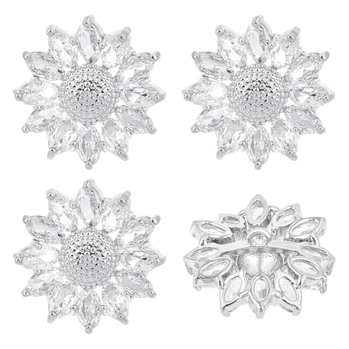MAYJOYDIY 4 Stück Silber Zirkonia Knöpfe 19mm Floral Strass Schaftknopf Sonnenblumen Messing Pflasterkristall Verzierung Zur Schmuckherstellung Taschen Schuh Und Kleidungsdekoration von MAYJOYDIY