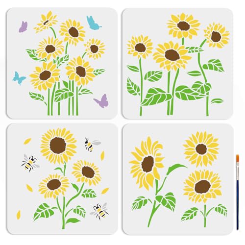 MAYJOYDIY 4 Stück Sonnenblumen Schmetterlings Bienen Schablone 30x30cm Wiederverwendbare Blumen Schablonen Mit Pinsel Zum Bemalen Auf Holz Felsen Wänden Möbeln Heimdekoration Heimwerkerarbeiten MAYJOYDIY 4 Stück Sonnenblumen Schmetterlings Bienen Schablone 30x30cm Wiederverwendbare Blumen Schablonen Mit Pinsel Zum Bemalen Auf Holz Felsen Wänden Möbeln Heimdekoration Heimwerkerarbeiten von MAYJOYDIY