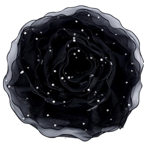 MAYJOYDIY 4.5m Schwarzes Organza Spitzenband Mit Weißen Perlen 11mm Dekoratives Spitzenband Perlenverzierter Organza Spitzenbesatz Für Selbstgemachte Taschen Hüte Kleider Geschenkverpackungen von MAYJOYDIY