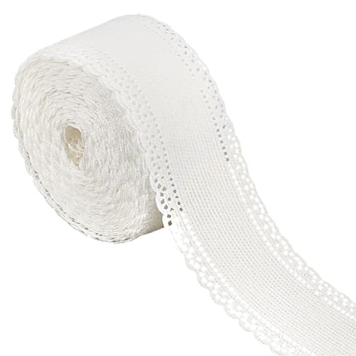 MAYJOYDIY 4.5m Weißes Band Mit Gewelltem Rand 38mm Cordband Mit Spitzenrand Gehäkelter Spitzenbesatz Mit Gewelltem Rand Stoff Für Scrapbooking Verpacken Nähen Basteln Hochzeit Heimdekoration von MAYJOYDIY