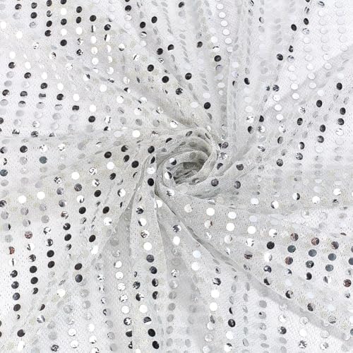 MAYJOYDIY 4.6m Silberner Strickstoff Mit Kunstpailletten 1.1m Glänzende Punkte Konfetti Paillettenstoffe Silbernes Strickmaterial Für Bühnenkostüme Abendkleid Tanzbekleidung Hochzeitsdeko von MAYJOYDIY