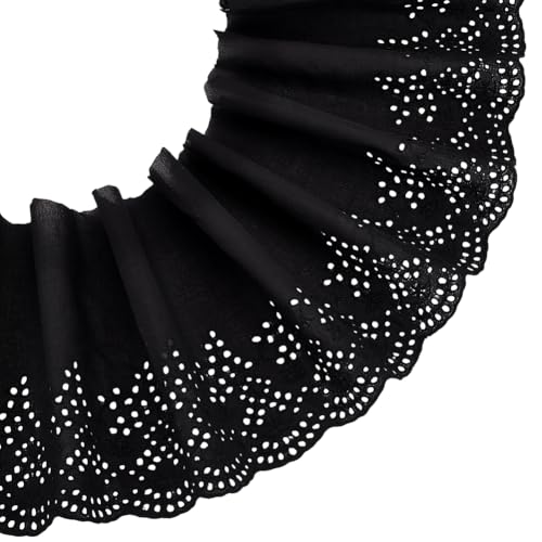 MAYJOYDIY 4.6m×20.5cm Spitzenbesatz Aus Baumwolle Mit Ösen Gewellter Kante Gestickter Schwarzer Rand Florales Spitzenband Mit Floralen Rüschen Zum Nähen von Kleidern Kleidung Taschen Geschenk MAYJOYDIY 4.6m×20.5cm Spitzenbesatz Aus Baumwolle Mit Ösen Gewellter Kante Gestickter Schwarzer Rand Florales Spitzenband Mit Floralen Rüschen Zum Nähen von Kleidern Kleidung Taschen Geschenk von MAYJOYDIY