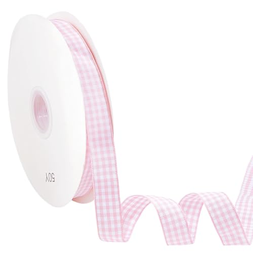 MAYJOYDIY 45.7m Rosa Weißes Gingham Band 15mm Rosa Kariert Kariertes Geschenkband Büffelband Taft Karoband Zum Verpacken von Geschenken Kunsthandwerk Bögen Haarbögen Weihnachtsdekoration von MAYJOYDIY