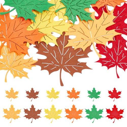 MAYJOYDIY 48 Stück Herbstblätter Filz Applikationen Ahornblätter Dekoration Filzblätter Blatt Aufkleber Filz Laub Für Thanksgiving, Halloween, Blattaufkleber Party Dekoration (6 Farben) von MAYJOYDIY