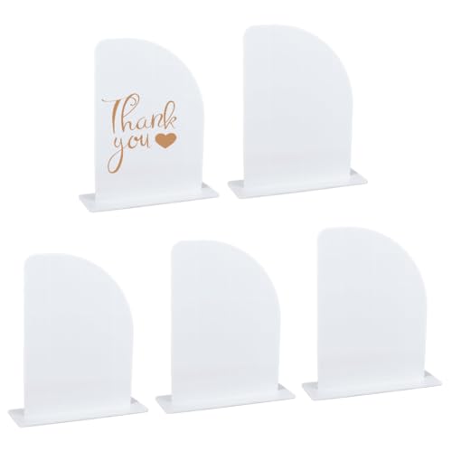 MAYJOYDIY 5 Set Weißes Acryl Halbbogenschild Mit Ständer Halbbogen Acryl Blankoschild Und Sockel Tischkarten Tischnummernständer Für Hochzeitstischnummern Beschilderung Geburtstagsfeiern Veranstaltung von MAYJOYDIY